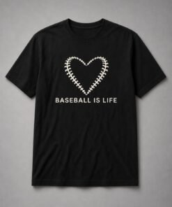 Baseball Is Life Stitched Heart Unisex T-Shirt - Black